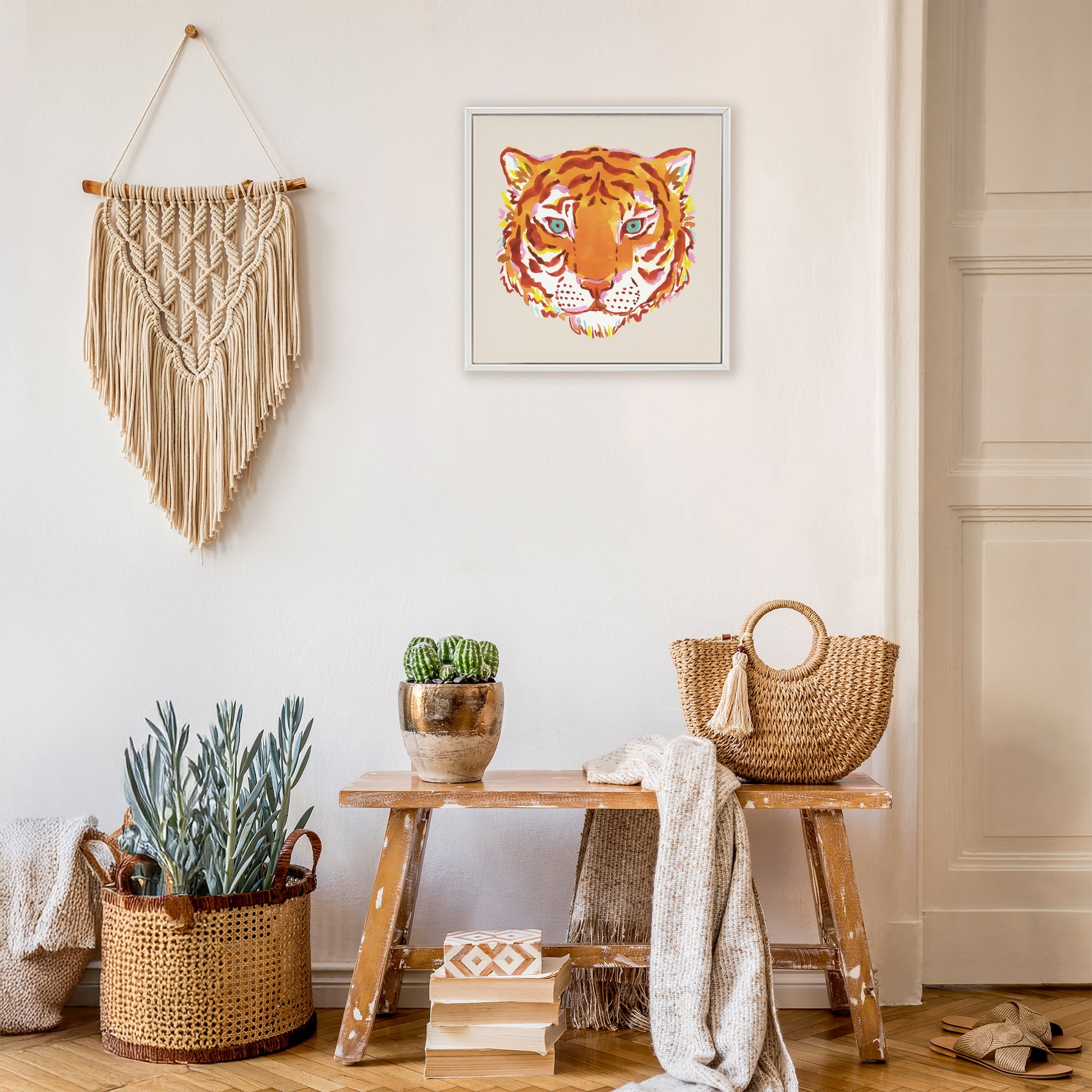 Stupell Industries Orange Boho Tiger Face White Framed Giclee Art, design by Karolina Sato