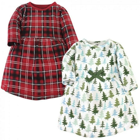UPC: 0660168564167 | Hudson Baby Infant and Toddler Girl Cotton Long-Sleeve Dresses 2pk  Evergreen Trees  6-9 Months