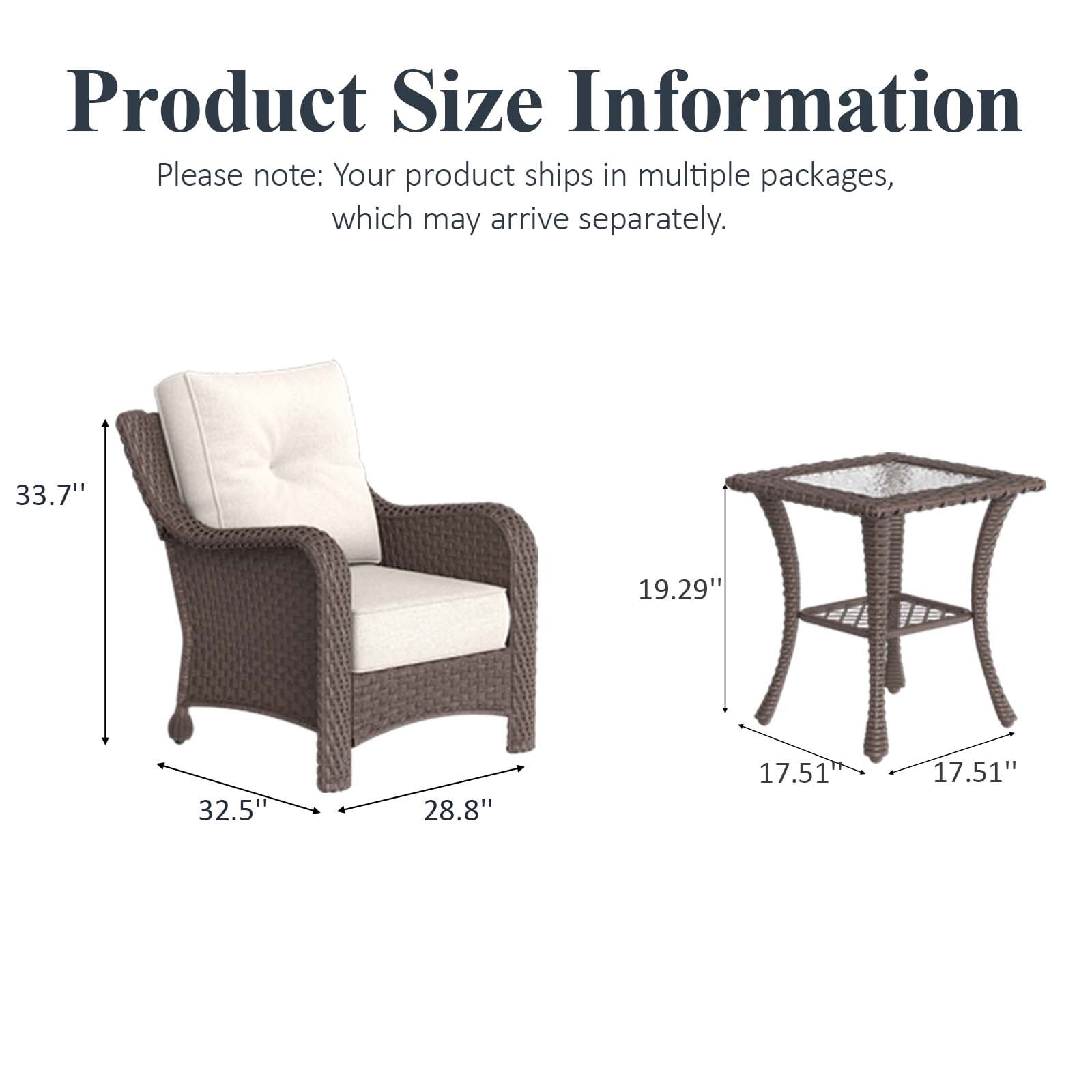 LayinSun 3 Piece Wicker Outdoor Furniture Set with 6-inch Comfy Cushions, High Back Patio Furniture Set with Rattan Armchairs and Side Table