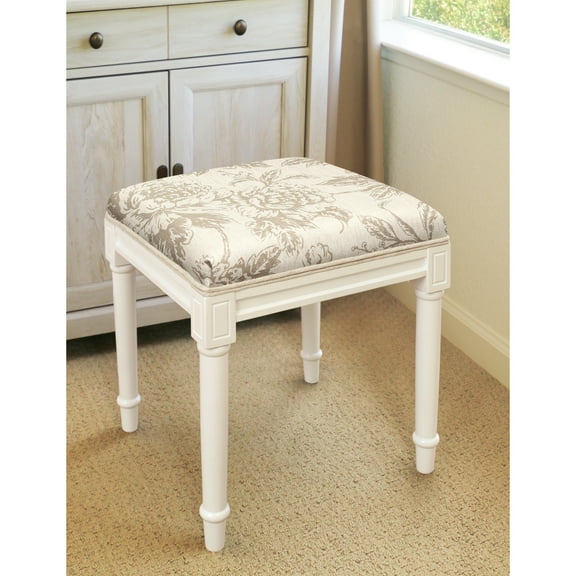 123 Creations Taupe Peony Vanity Stool with White Frame