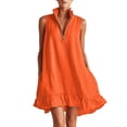 thumbnail image 2 of Women's Sleeveless Half Zip Casual Loose Mini Dress with Stand Collar and Ruffle Hem, 2 of 8