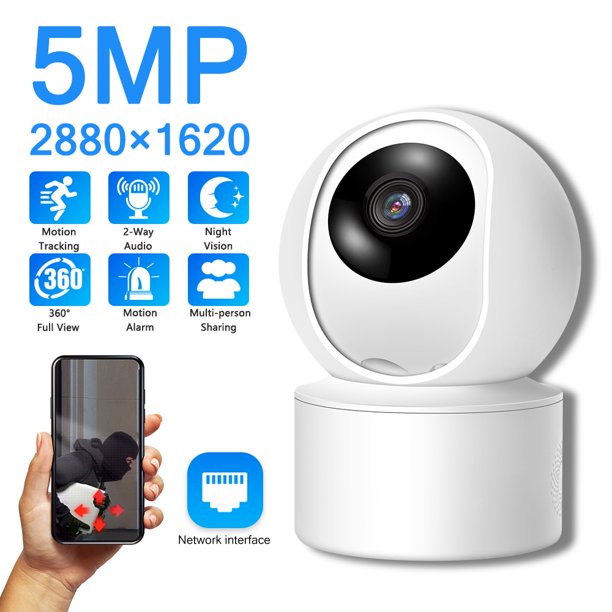 Cámara de vigilancia IP WiFi de 5MP, videocámara de seguridad interior con visión nocturna a todo Color, seguimiento humano automático, Monitor de bebé