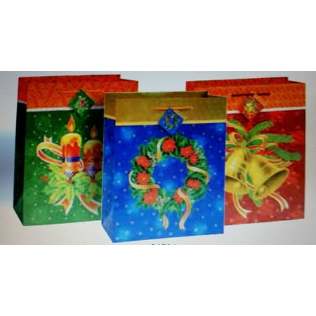 Christmas 3 Bugs - 3 Pk Traditional Christmas Large Glossy Gift Bags