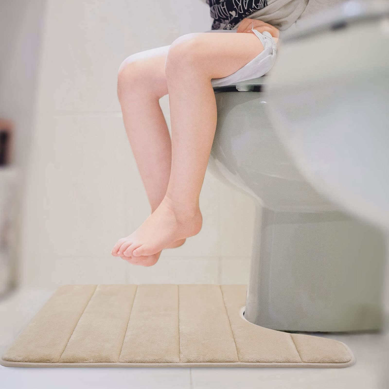 Smiry Memory Foam Bathroom rugs Toilet mats, U-Shaped Contour Carpet, 20" x 24", Beige