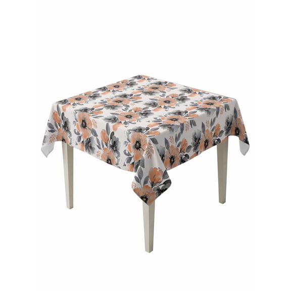 Orange Floral Table Cloth, Waterproof Tablecloth for Square Tables, Abstract Watercolor Flower Leaf Plant Reusable Washable Fabric Table Cover for Restaurant Kitchen Dining Tables 60"x60"