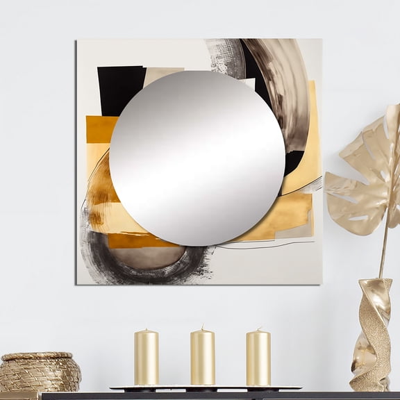 Designart "Glamorous Art Deco Abstraction IV" Abstract Square Mirror For Wall Decor - Large Black Square Mirror Printed Wall Decor - Transitional Square Living Room Mirror