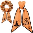 thumbnail image 2 of Halloween Wreath Accent Bow, Themed Fabric Sash, Silhouette Printed Ribbon, Front Door Bow Decor, Harvest Decorative Ribbon, Striped Cloth with Contrast Edge Trim, Seasonal Wreath Accent, 2 of 6