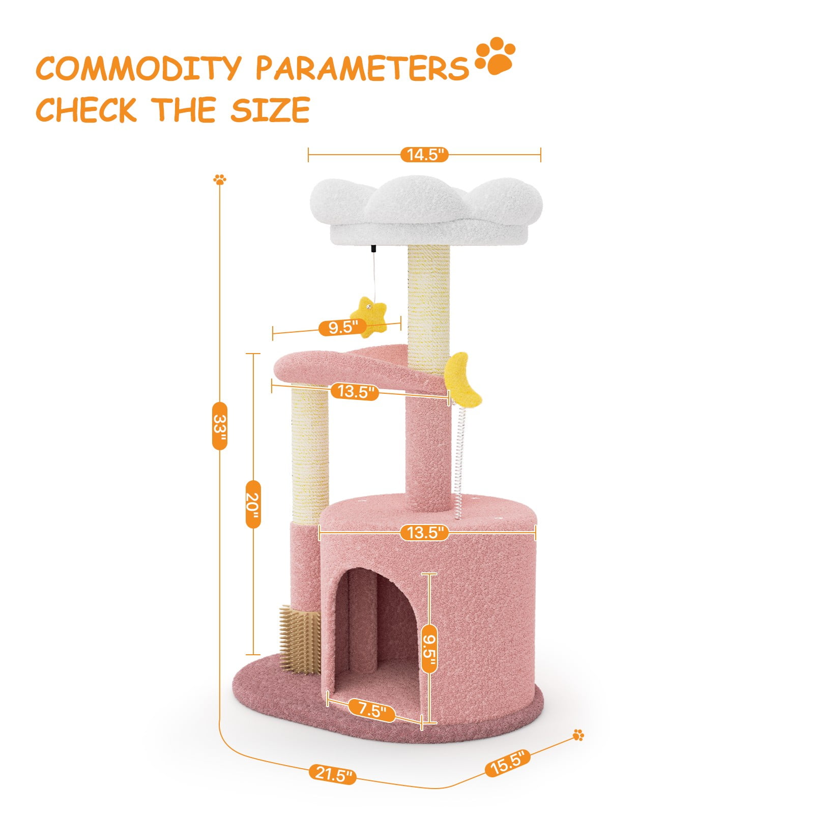 OSM 33-inch Floral Cat Tree for Indoor Cats, Compact Cat Tower with Scratching Posts, Cozy Condo, Flower Perch & Dangling Toys for Kittens & Small Cats, Pink