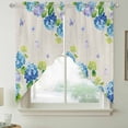thumbnail image 2 of Blue Hydrangea Swag Curtains for Kitchen/Bedroom/Living Room, Linen Texture Butterfly Spring Floral Scalloped Curtains 63 Inch Long, Window Swag Topper Curtains Valances 2 Panels Set 36"x63", 2 of 8