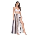 thumbnail image 2 of FORMRS Womens Long Sarong Beach Wrap Semi-Sheer Bikini Skirt Bathing Swimsuit Cover Up, Brown Abstract Stripes, 2 of 7