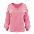thumbnail image 5 of APEXFWDT Women's V Neck Oversized Sweatshirt Long Sleeve Pullover with Frayed Hem Casual Daily Wear,XL,Pink, 5 of 5