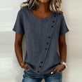 thumbnail image 2 of Avtoify Women Round Neck Linen Button Top Summer Top for Women Dressy Casual Short Sleeve Asymmetrical Blouse, 2 of 8