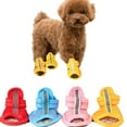 Sanwood 4Pcs Pet Shoes Solid Color AntiSkid Rubber Sole Dog Sandals