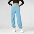 thumbnail image 6 of Side High Slit Pants for Women Elastic Waist Sports Trouser Soft Casual Bottom Loose Wide Leg Hippie Light Blue M, 6 of 7