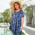 thumbnail image 4 of LARACE Plus Size Blouse for Women Short Sleeve Casual Shirt Tunic Tops Down Neck T-Shirt Loose Shirt A-Navy12 3X, 4 of 7