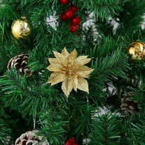 Zhuge 15 Pcs Christmas Glitter Flowers Christmas Tree Ornaments Shining Artificial Poinsettia Christmas Flowers Decoration with Clips for Xmas Holiday Wedding Wreath Party Floral Decorations(Gold)