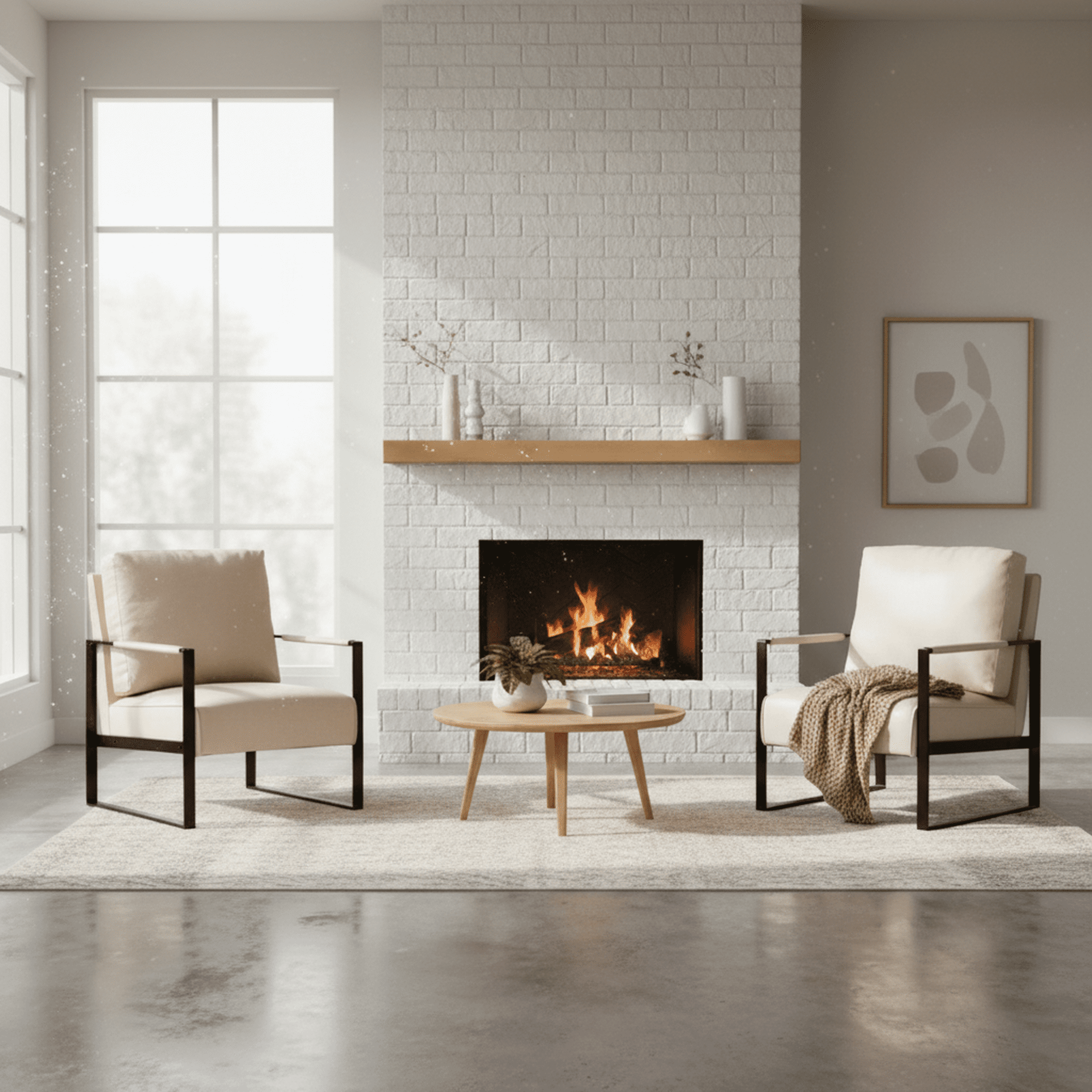 MOONMISS Mid-Century Modern Accent Chair,Black Square Metal Frame with Thick Cushion,Light Camel