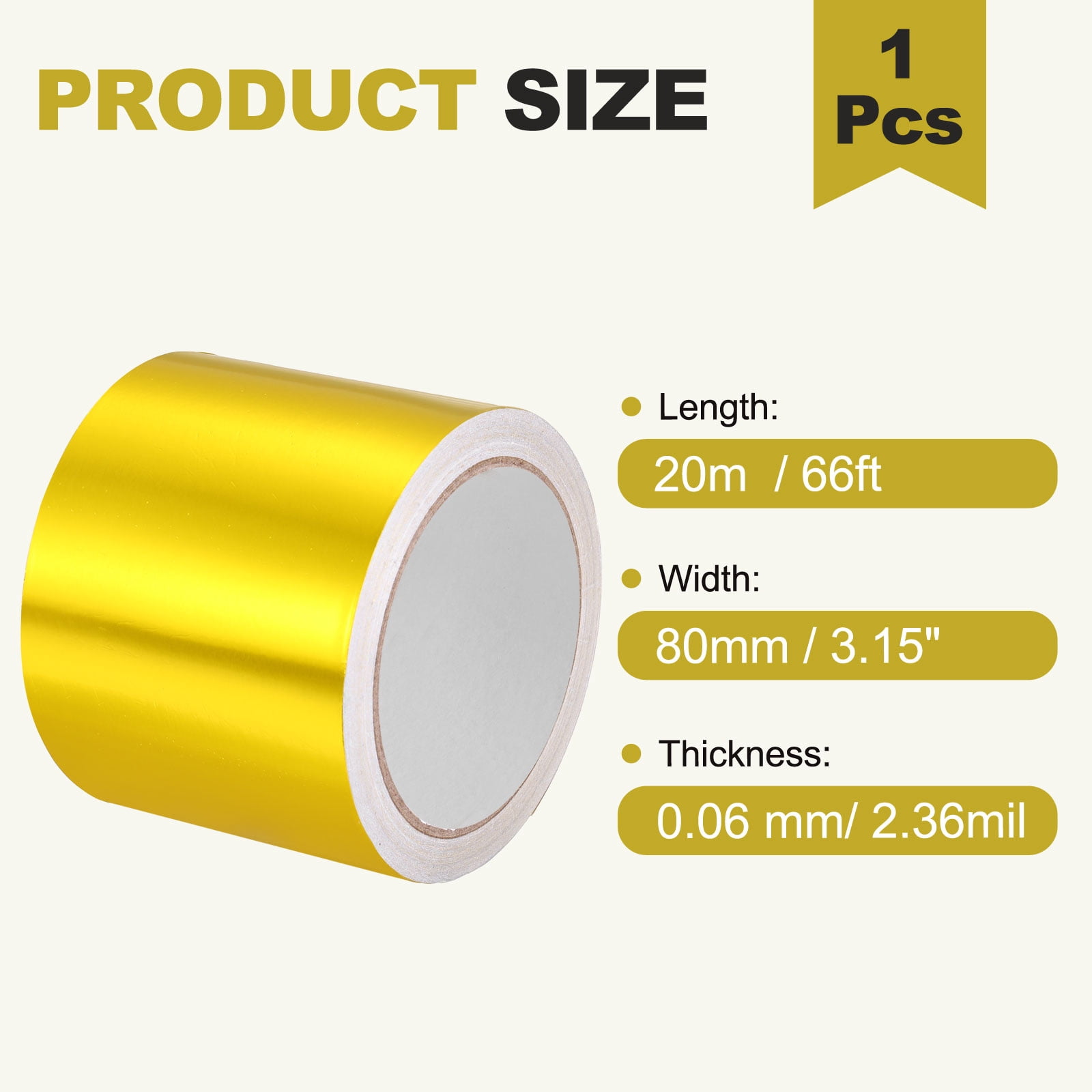 Uxcell Aluminum Foil Tape (3.15" x 66ft, 2.36mil, Gold) (1 Roll) Heat Resistant Metal Tape, for HVAC Sealing Patching Hot Cold Air Ducts