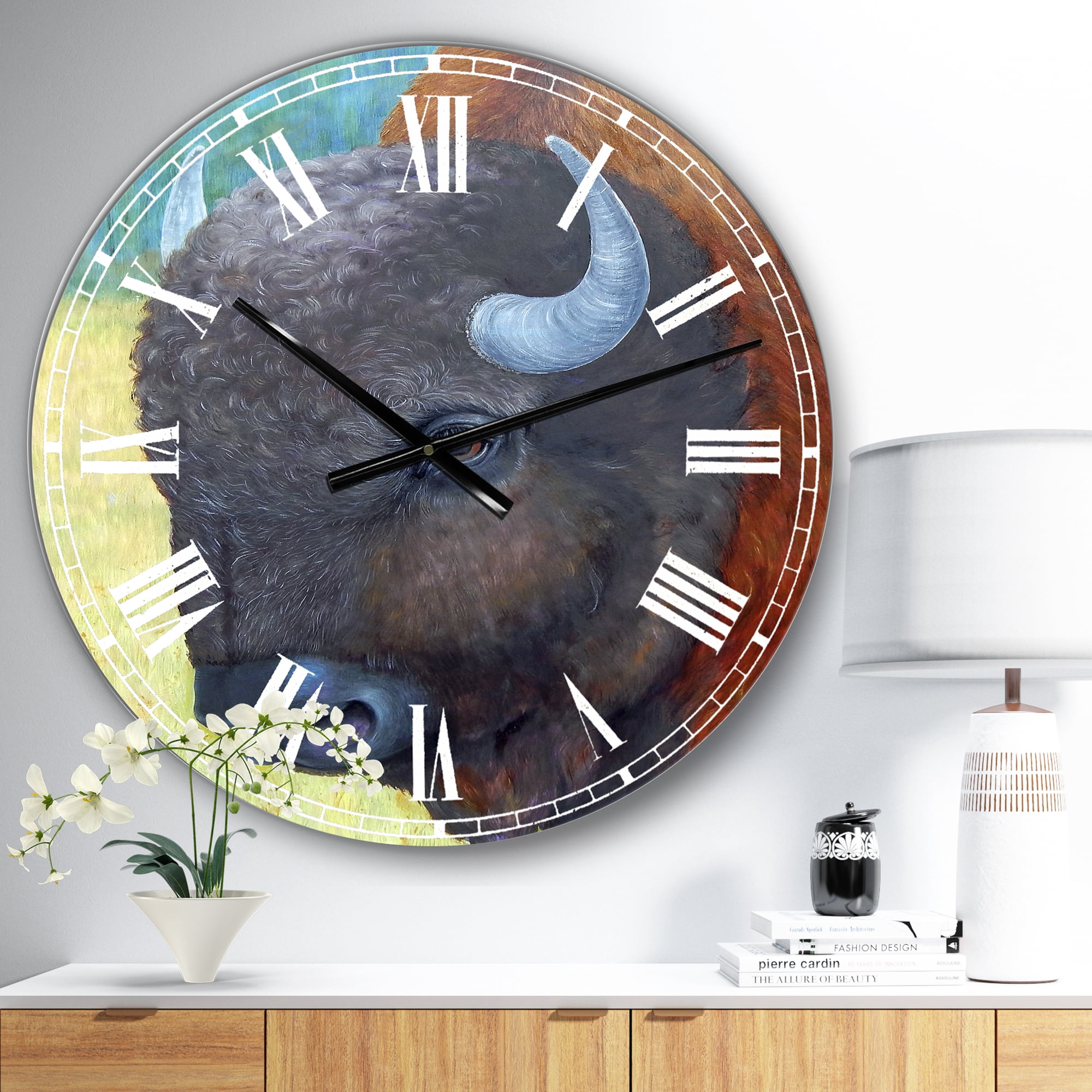 Designart Oversized Multicolor Analog Round Farmhouse Modern Wall Clocks, CLM25968-C23
