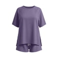 thumbnail image 6 of jobturf Casual Two Piece Sets for Women Side Slit Short Sleeve T-Shirt and Drawstring Shorts Set Summer Tracksuit Matching Outfits S-2XL, 6 of 7