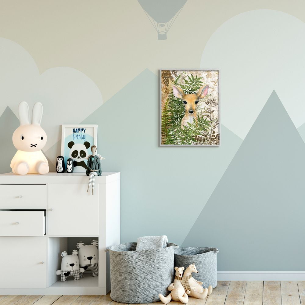 Stupell Industries Rustic Baby Fawn Children's Forest Animal Illustration Framed Wall Art Design by Sherri Buck Baldwin, 16" x 20", Gray Framed