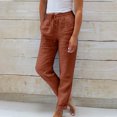 thumbnail image 2 of Miluxas Womens Tapered Pants Cotton Linen Drawstring Back Elastic Waist Pants Casual Trousers with Pockets, 2 of 6