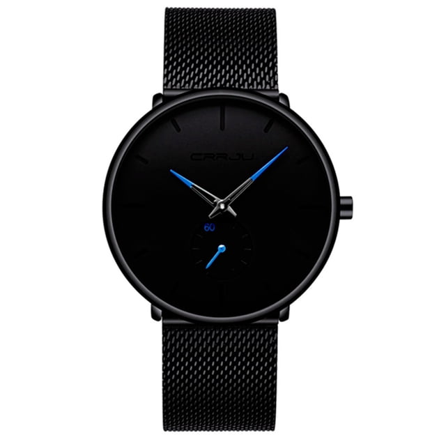 Reloj para Caballero CRRJU Análogo con Manecillas Fluorescentes y Extensible de Malla Acero Inoxidable