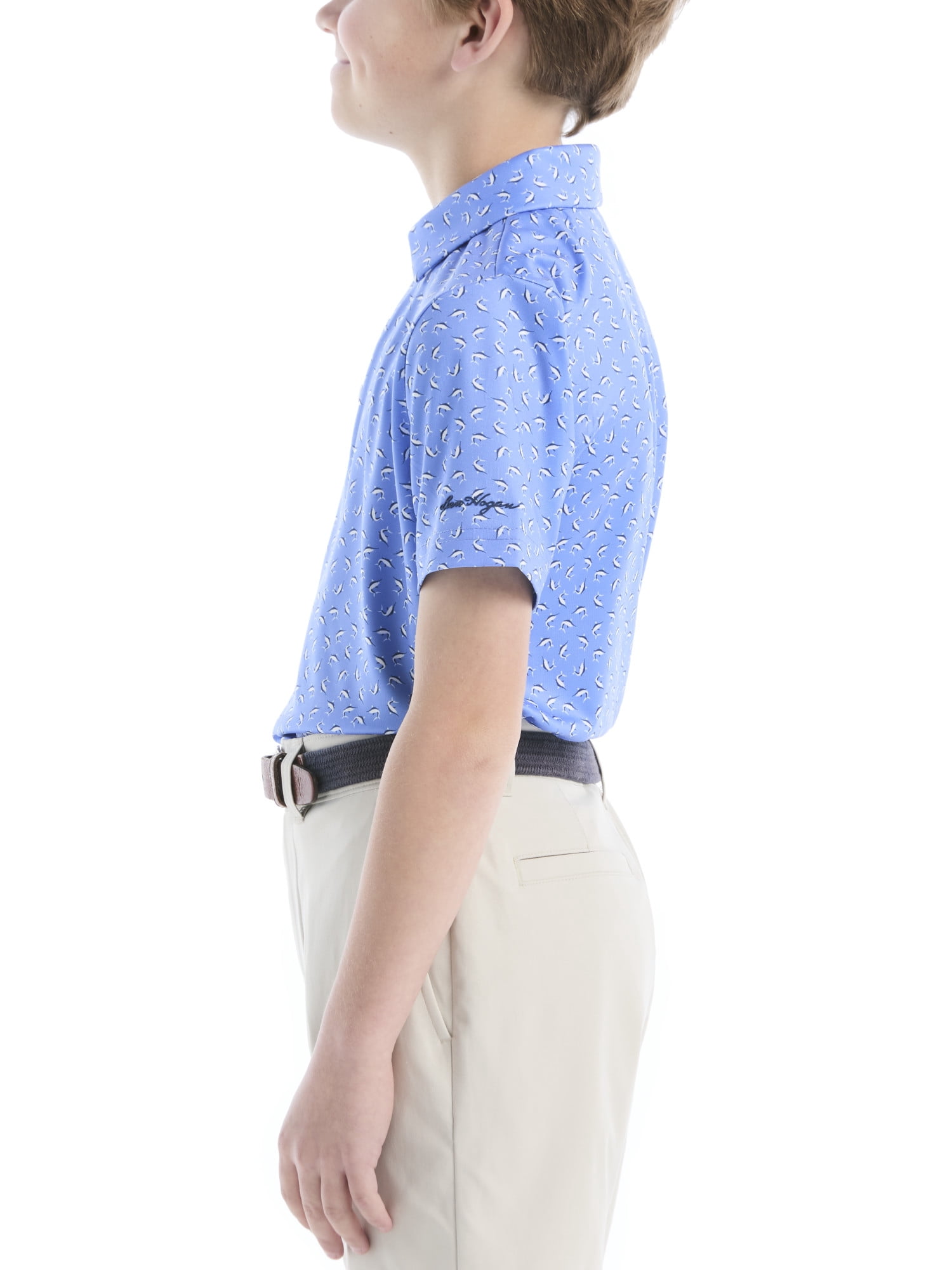 Ben Hogan Performance Little Boys and Big Boys Marlin Fish Printed Short Sleeve Golf Polo Shirt, Sizes 4-18