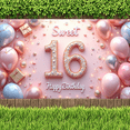 thumbnail image 4 of Colorful Theme Sweet 16 Birthday Banner Balloon Decoration Photo Prop Celebration Banner for Birthday Party Kids Party Indoor Decoration, 4 of 7
