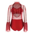 thumbnail image 3 of Doomiva Kids Girls Sparkly Gymnastics Leotard Rhinestone Flare Long Sleeve Lyrical Skating Ballet Dance Bodysuit Burgundy 8, 3 of 4
