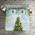 thumbnail image 2 of Ambesonne Christmas Quilted Coverlet 3 Pcs, Holiday Party Tree, King Size, Green Blue Cream, 2 of 2