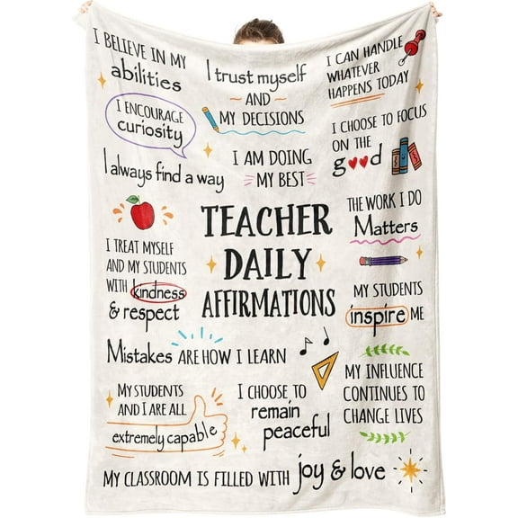 Teacher Gifts for Women Men- Soft Teacher Blanket with Teacher Daily Affirmations- Teacher Christmas/Appreciation Gifts, Thank You/Birthday/Retirement Gifts for Teachers/New Teacher, 60”×50”