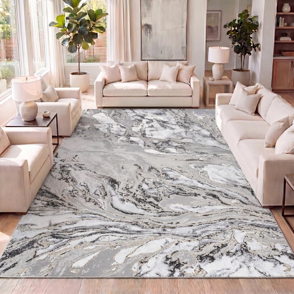 JONATHAN Y SILK ORCHID 4 x 6 Area Rug, Swirl Marbled Abstract - Gray/Black, SOR203C-4