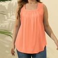 thumbnail image 4 of Fimkaul Women's Tank Top Sleeveless Casual Tops Summer Vest Loose Pleated Square Neck Curved Hem Loose Large Size Basic Shirts Red 2XL, 4 of 8