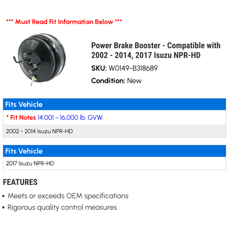 isuzu box truck brake booster light GMC W4500 NPR 5.2L Power 2005 ISUZU NKR 4BC2 814-05103 MOHASHI
