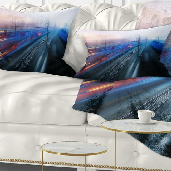 Designart Train Movements at Twilight - Landscape Photography Throw Pillow - 12x20