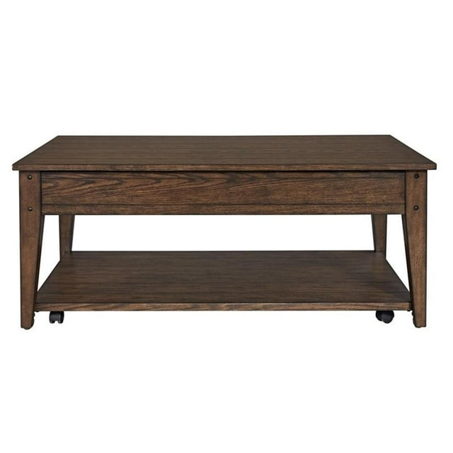 Liberty Furniture Lake House Table de Cocktail Relevable Brun Foncé avec Cubes de Rangement, Brun Rustique