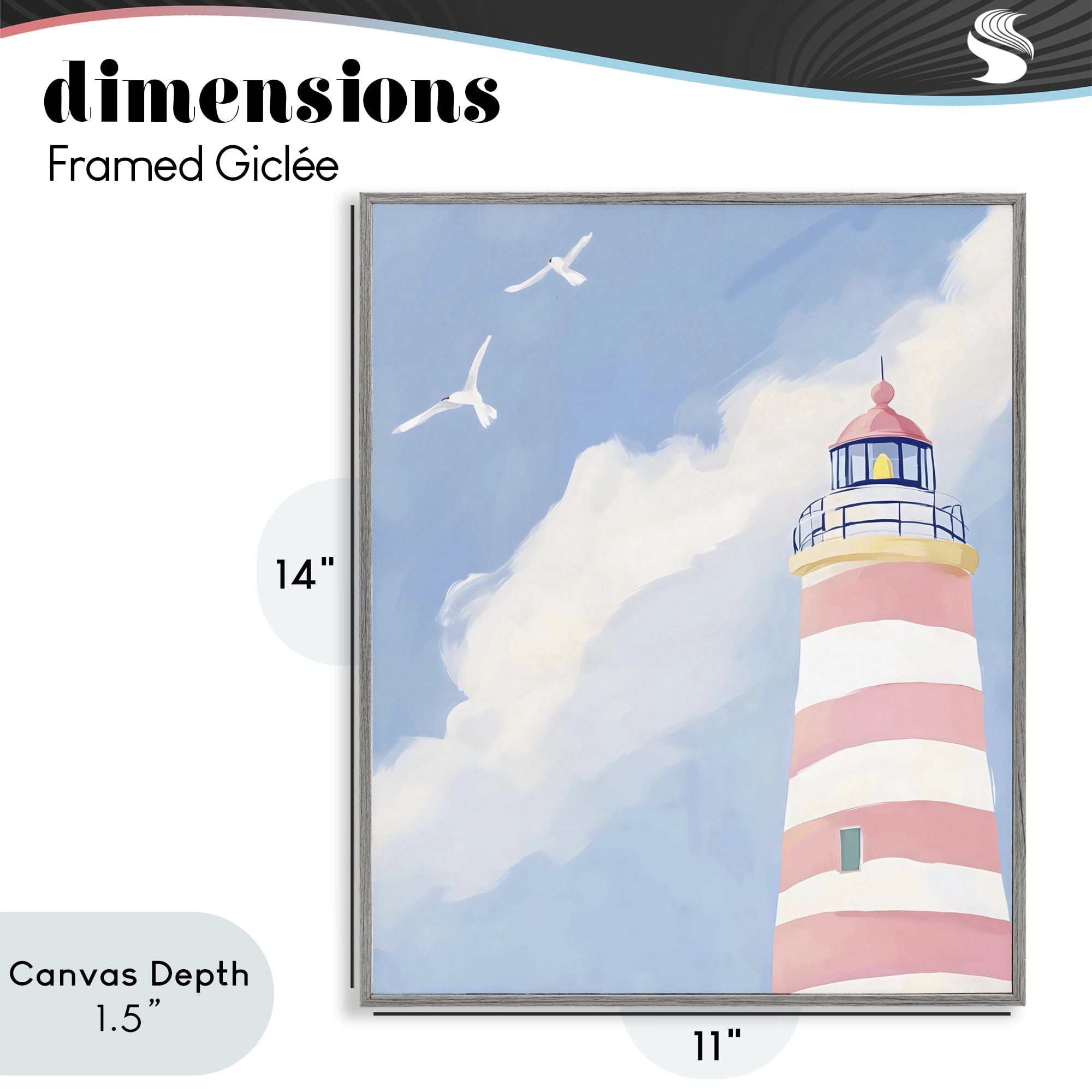 Stupell Industries Striped Lighthouse with Seagulls Gray Framed Giclee Art, design by The Prints Vibe