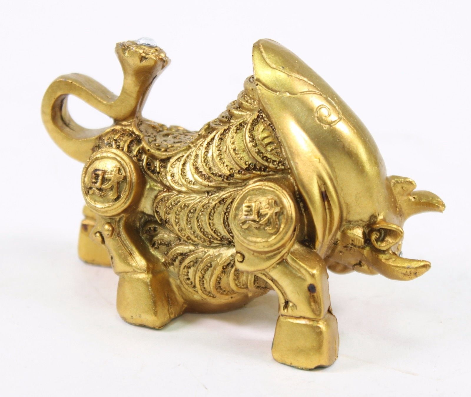 Feng Shui 4" Gold Money Bull ~ Ox Wealth Statue Figurine Chinese Zodiac Home Decor Gift ~ Wall Street Golden Bull