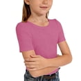 thumbnail image 3 of ITSAME Girls T-Shirt, Crewneck Short Sleeve Ribbed Knit Summer Fashion Casual Pullover Tops Pink Size 11-12T, 3 of 4