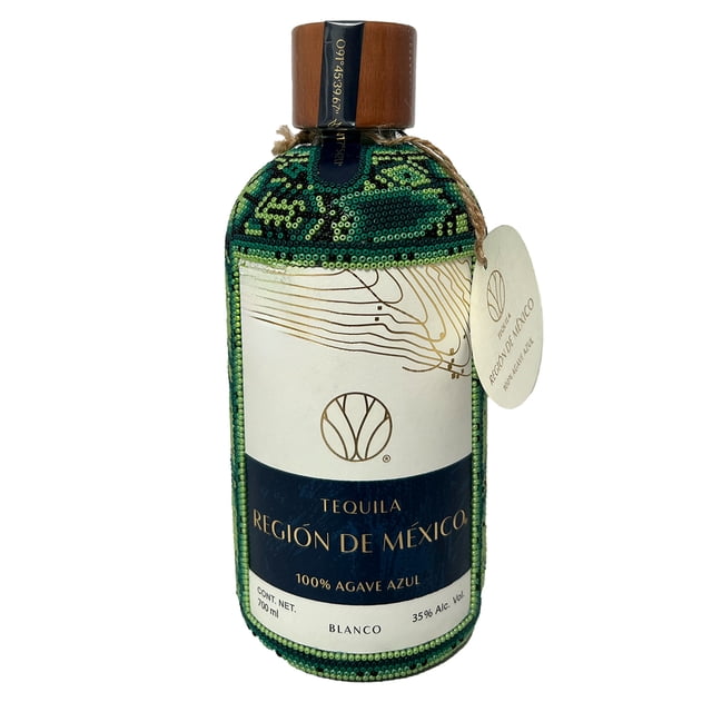 Tequila Región De México Blanco Con Chaquira Verde 700 ml Tequila Blanco