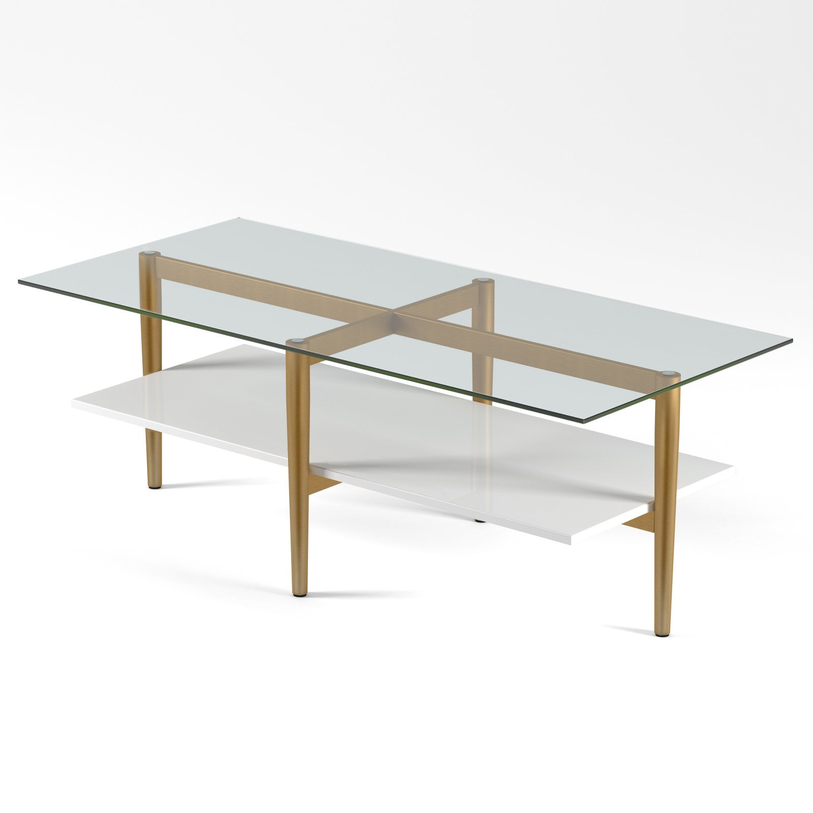 Evelyn&Zoe Otto 47" Wide Rectangular Coffee Table with Faux Marble Shelf, Blackened Bronze/Faux Marble