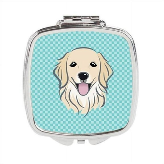 Checkerboard Blue Golden Retriever Compact Mirror