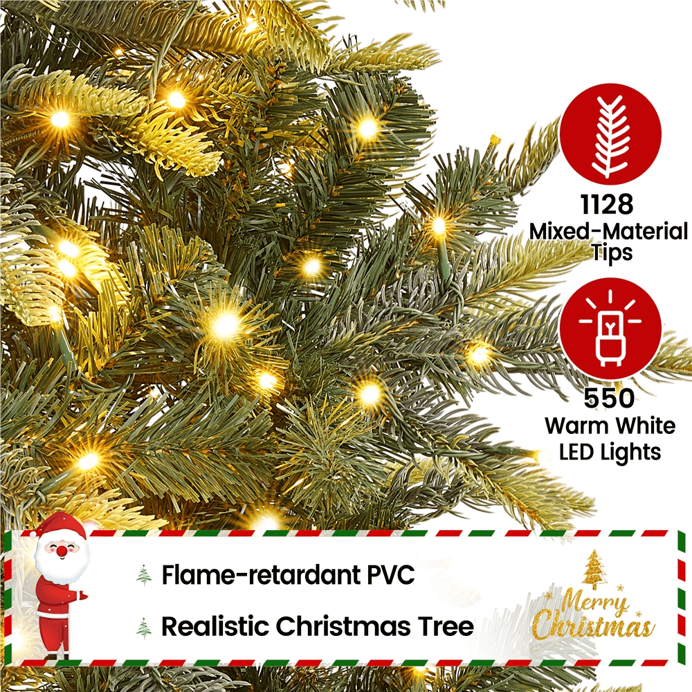 Alden Design 7.5Ft Pre-lit Artificial Christmas Tree with 550 LED Lights, Green