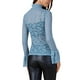 thumbnail image 3 of INSPIRAR CHIC Blusa de Mujer Floral de Encaje de Malla Transparente Cuello Mock Casual Tallas XL Azul, 3 of 6