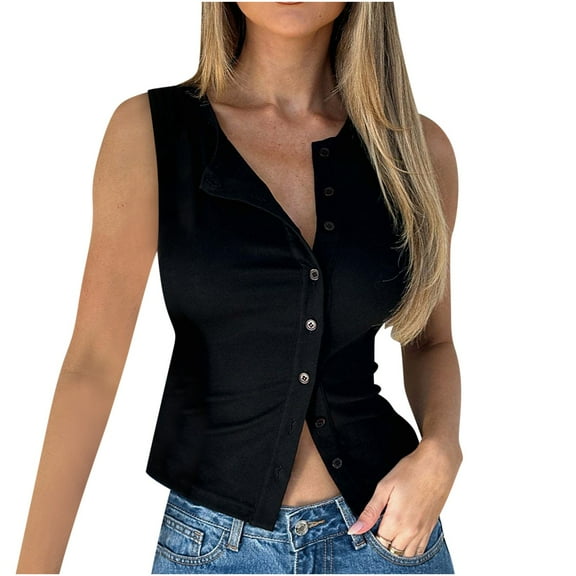 Mittory Womens Button Down Tank Tops Summer Sleeveless Vest Tops Trendy Ribbed Fitted Going Out Shirts