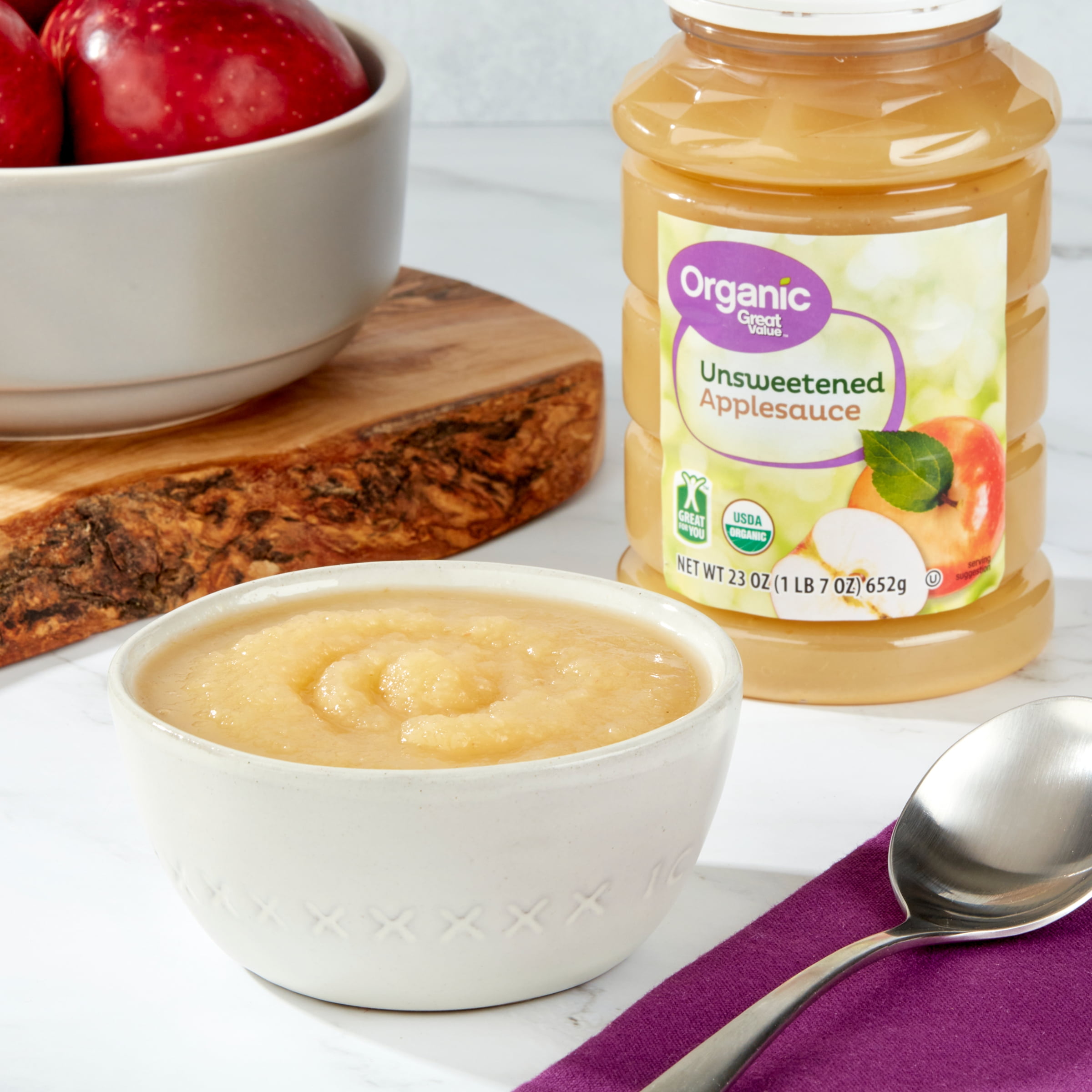 Great Value Organic Unsweetened Applesauce, 23 oz Jar