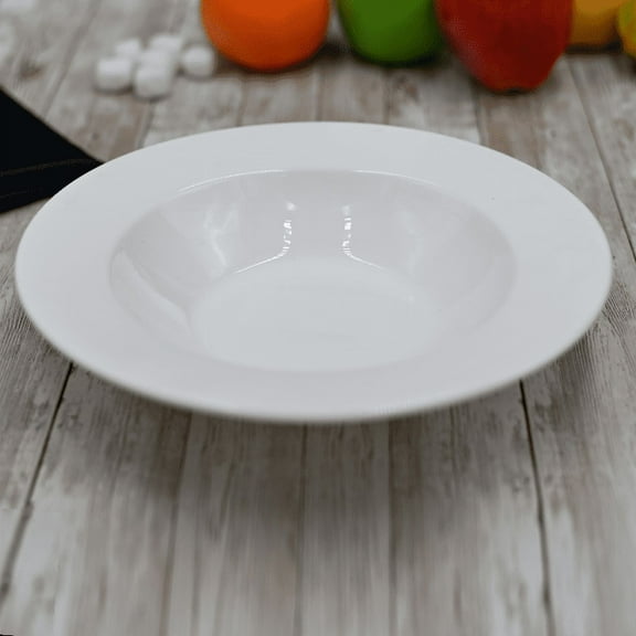 Set Of 6 Professional Rolled Rim White Deep Plate 9 inch | 14 Oz