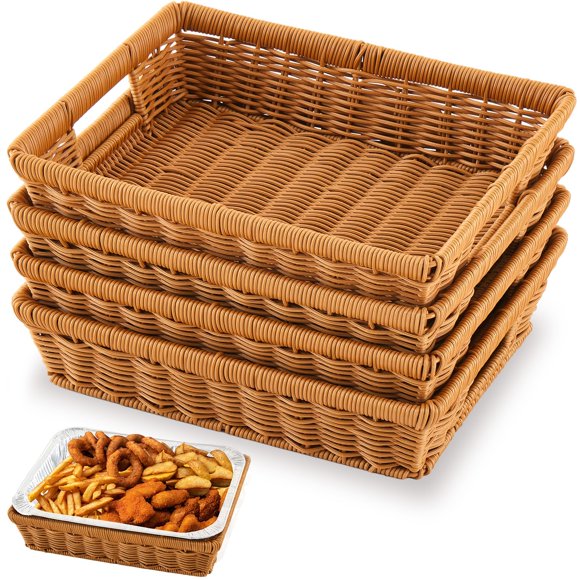 Marsui 4 Pcs Support de Moule en Aluminium pour Cuisson Jetable 9x13 Panier en Rotin Panier de Service Tressé Panier à Pain en Osier pour Contenants Alimentaires Fournitures de Fête et Restauration