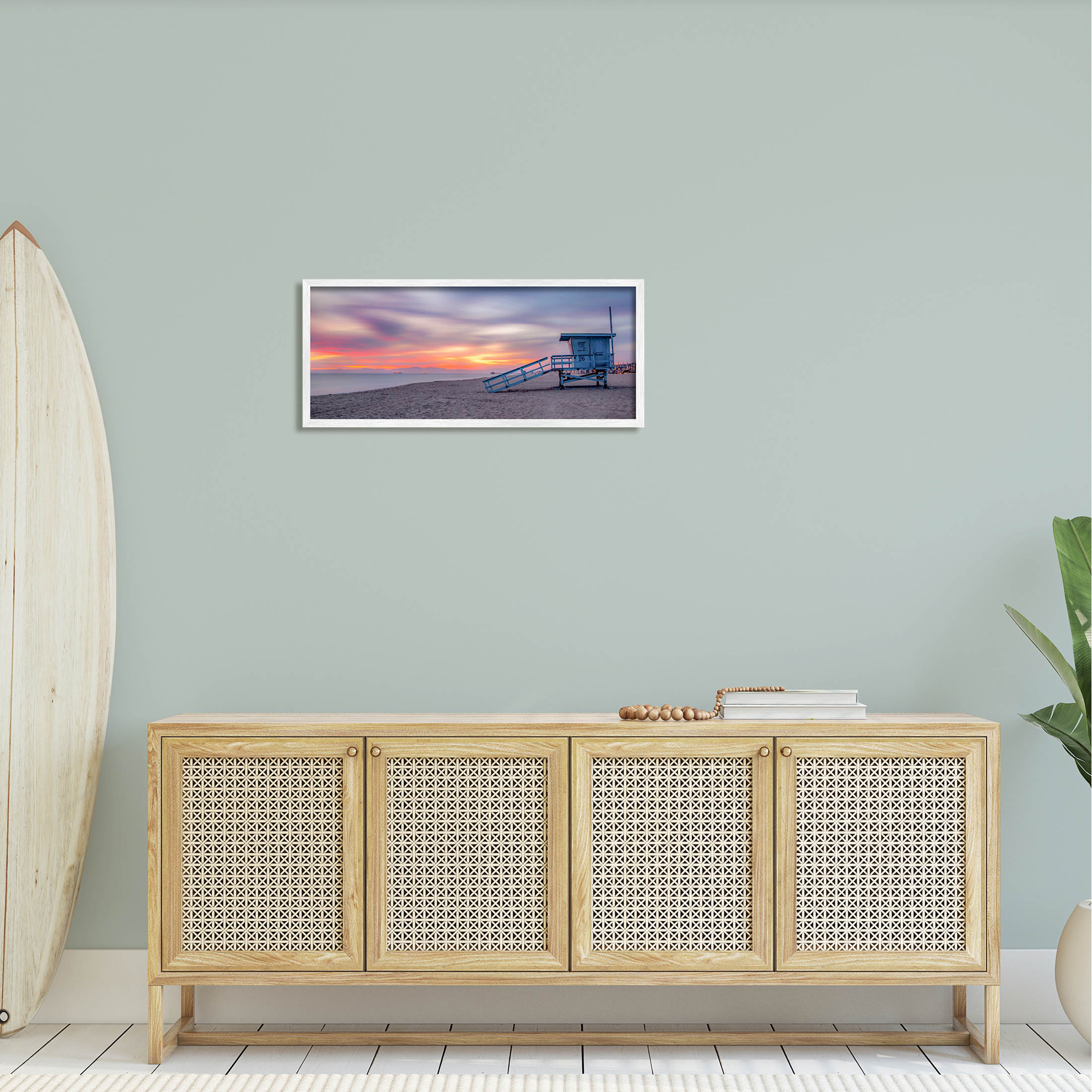 Beach Hut Sunset Horizon Sky Coastal Photograph White Framed Art Print Wall Art